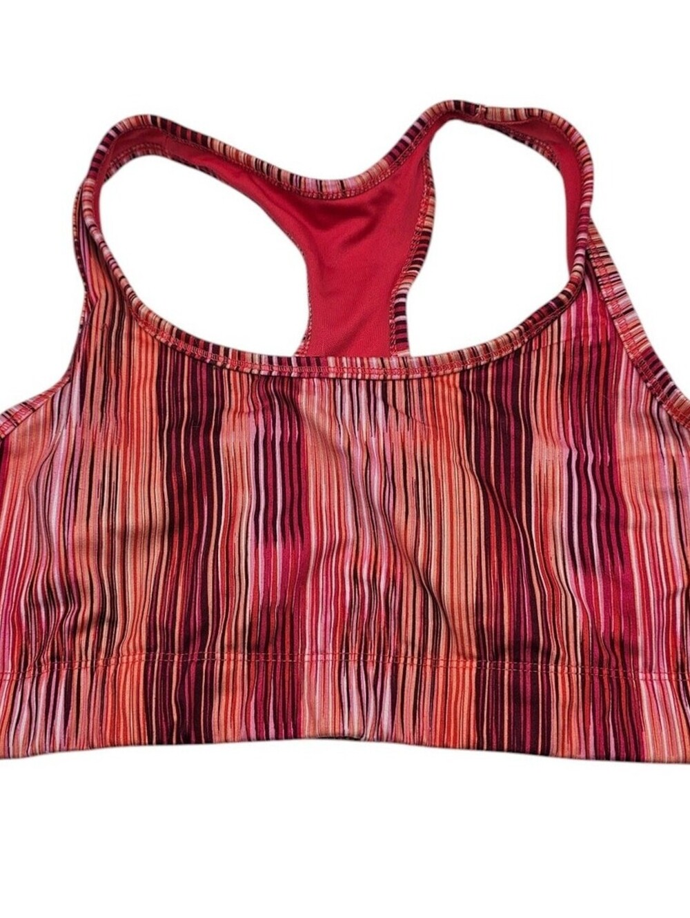 Balance Collection Womens Sz L Racerback Sports Bra Coral Red Striped